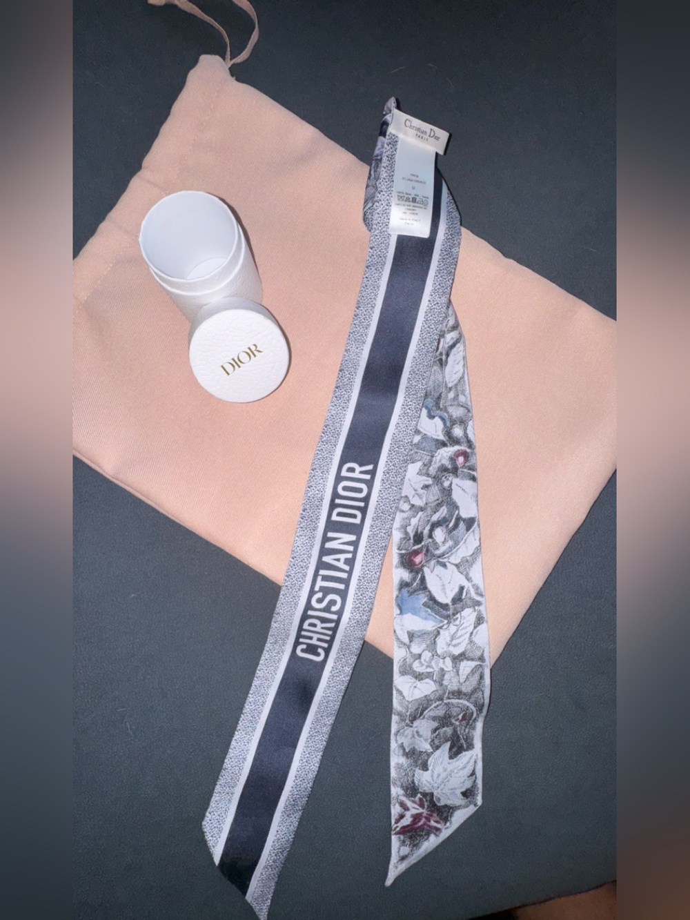 Christian Dior Floral Silk Ribbon Twilly Scarf - Brand New in Box